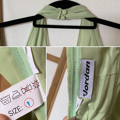 Green halter-neck chiffon evening dress uk 8