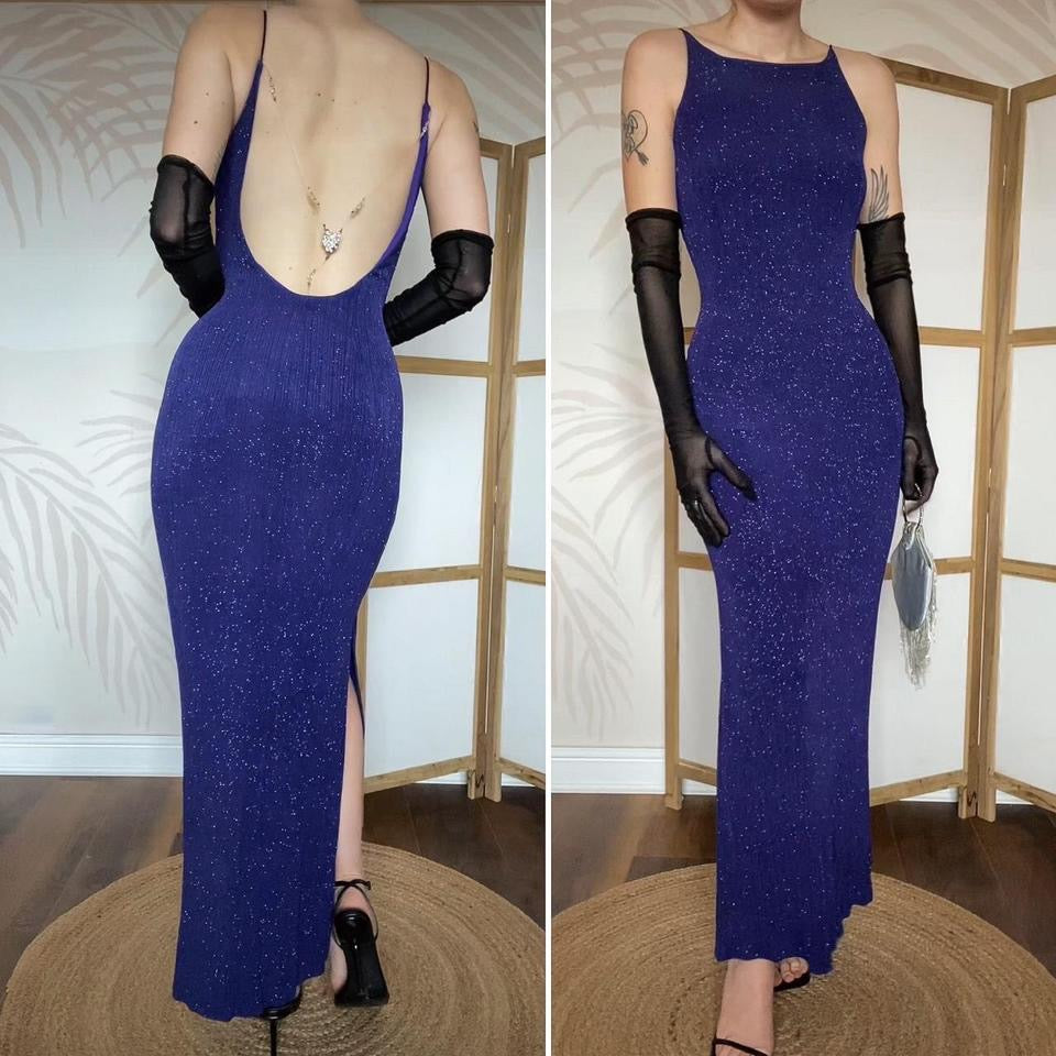 Dave & Johnny purple glittery stretch evening dress UK 10-12