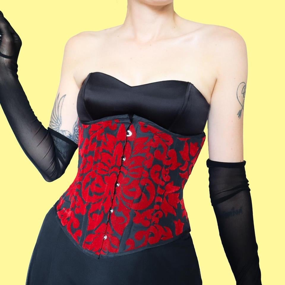 Black & red underbust corset UK S