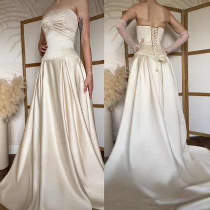 Ivory Maggie Sottero strapless a-line vintage wedding dress uk 10