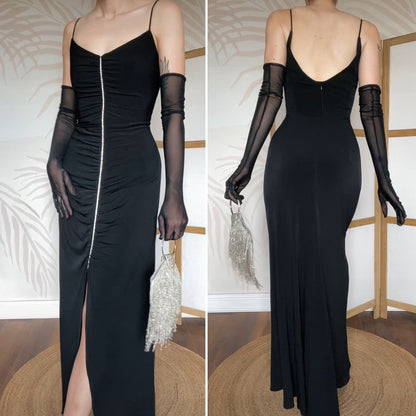 Black Dave & Johnny stretch diamanté evening dress UK 12