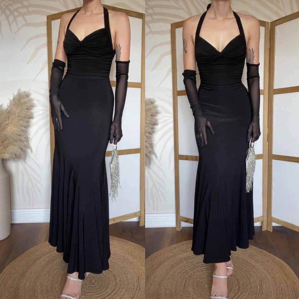Black Niki Livas stretch evening dress uk 8-10