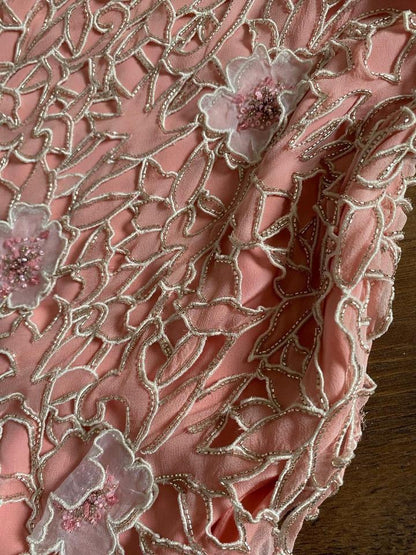 Peach silk beaded midi evening dress UK 10