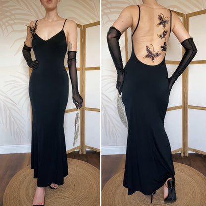 John Charles vintage y2k black butterfly evening gown UK 12 & 14