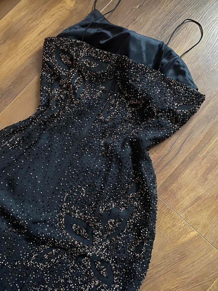 Yve London black beaded evening dress uk 12