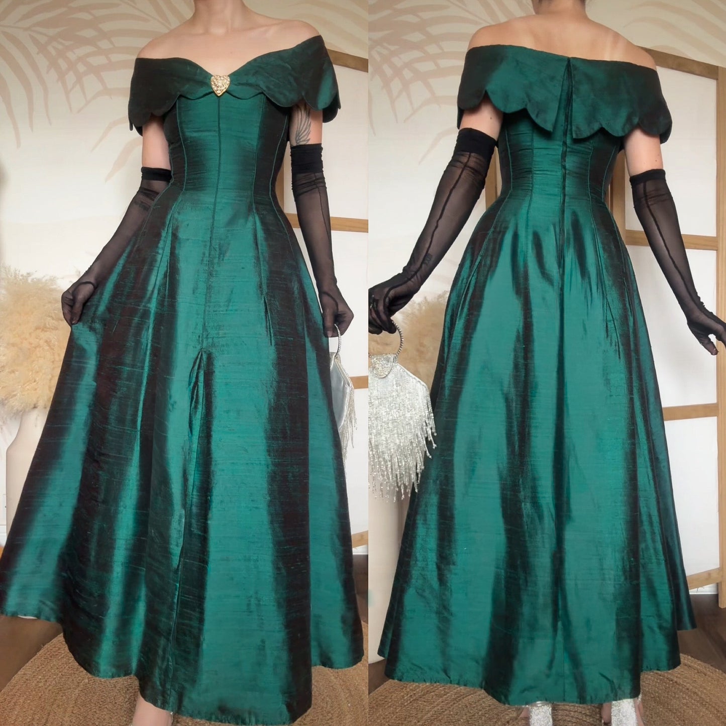 Green 100% silk John Charles evening dress uk 10