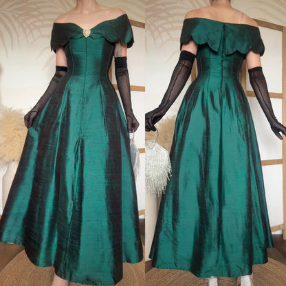 Green 100% silk John Charles evening dress uk 10