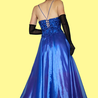 YVE London blue a-line prom dress & shawl UK 12-14