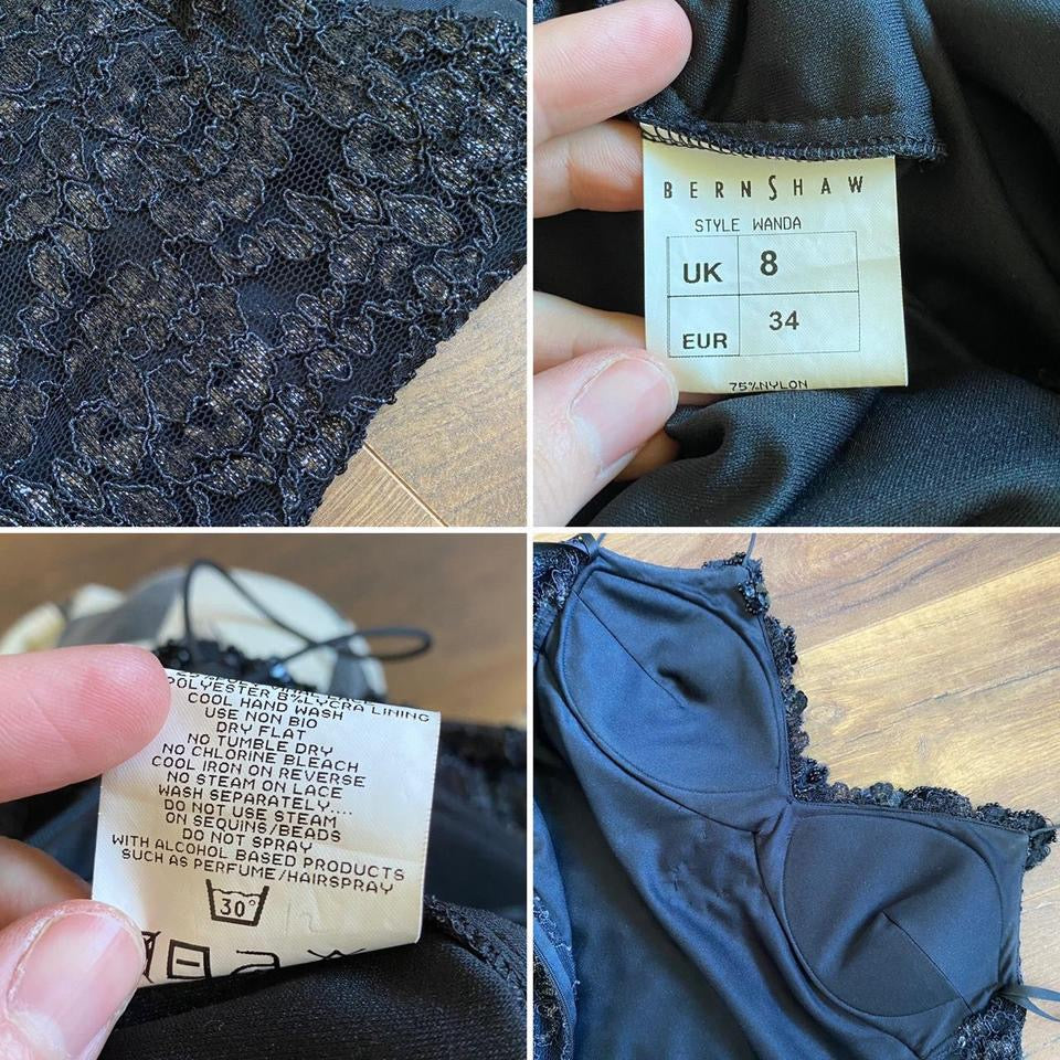 Bernshaw black lace stretch evening dress UK 8