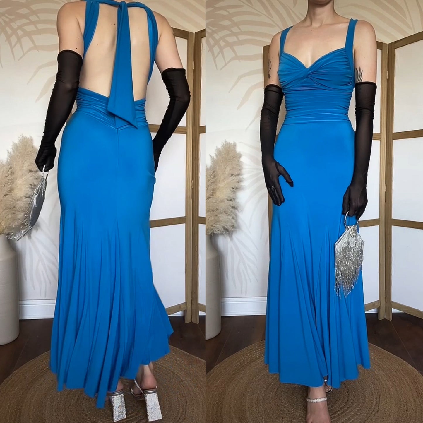 Niki Livas blue stretch evening dress uk 8