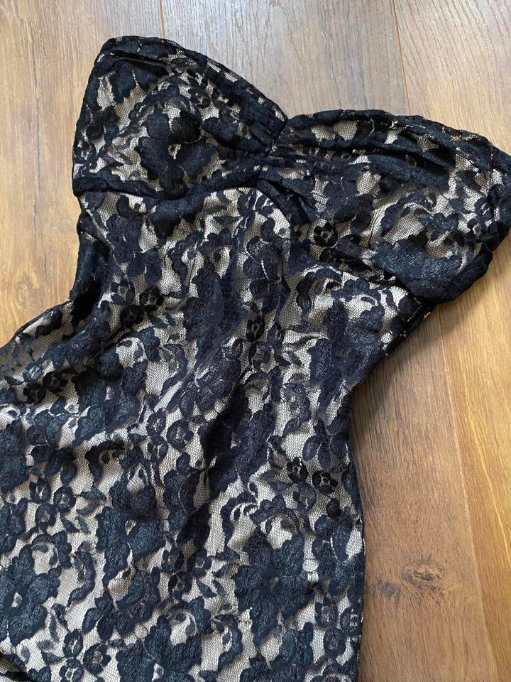 Black lace strapless stretchy evening dress uk 10