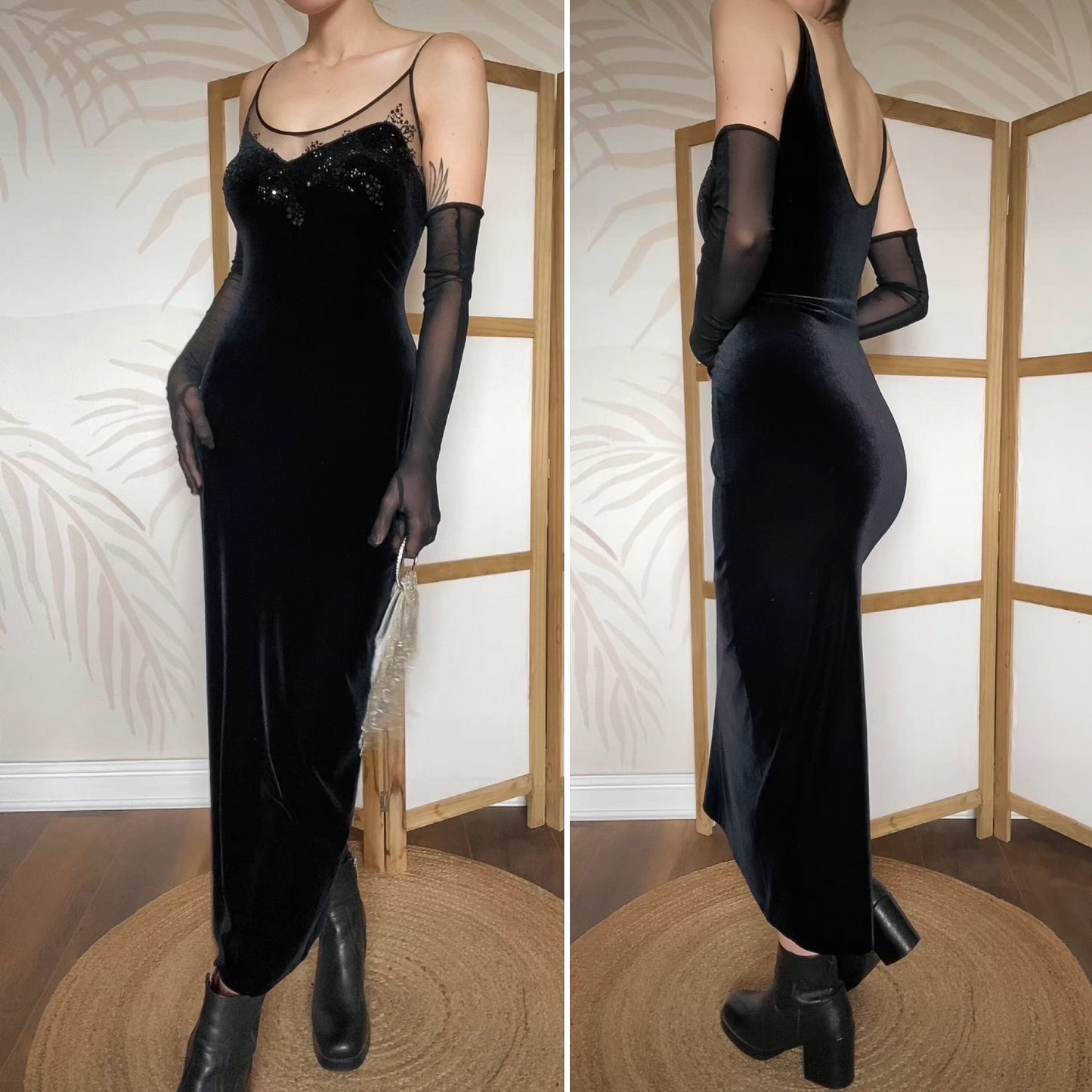 Debut black velvet stretch evening dress uk 14