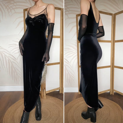 Debut black velvet stretch evening dress uk 14