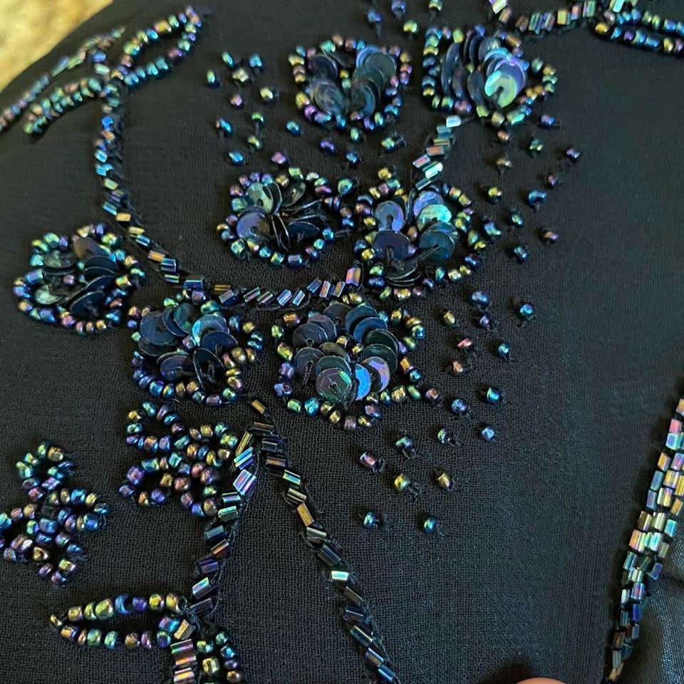 Black vintage Debut beaded midi dress UK 12