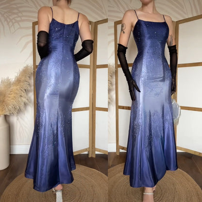 Navy ombré satin beaded evening dress uk 10-12
