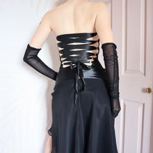 Load image into Gallery viewer, Black Charas Strapless Lace Up Corset Dress UK XS
