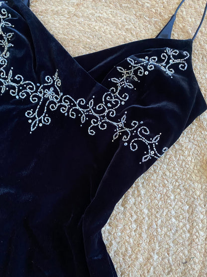 Dave & Johnny black velvet beaded 90s dress uk 12 & 16 available