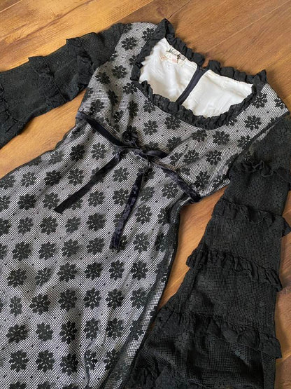 Simon Ellis 60s black & white long sleeve dress uk 10