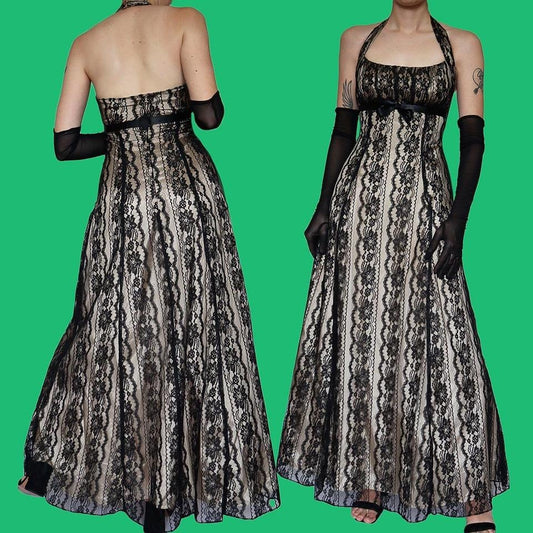 Zum Zum lace halter neck evening prom gown UK 12