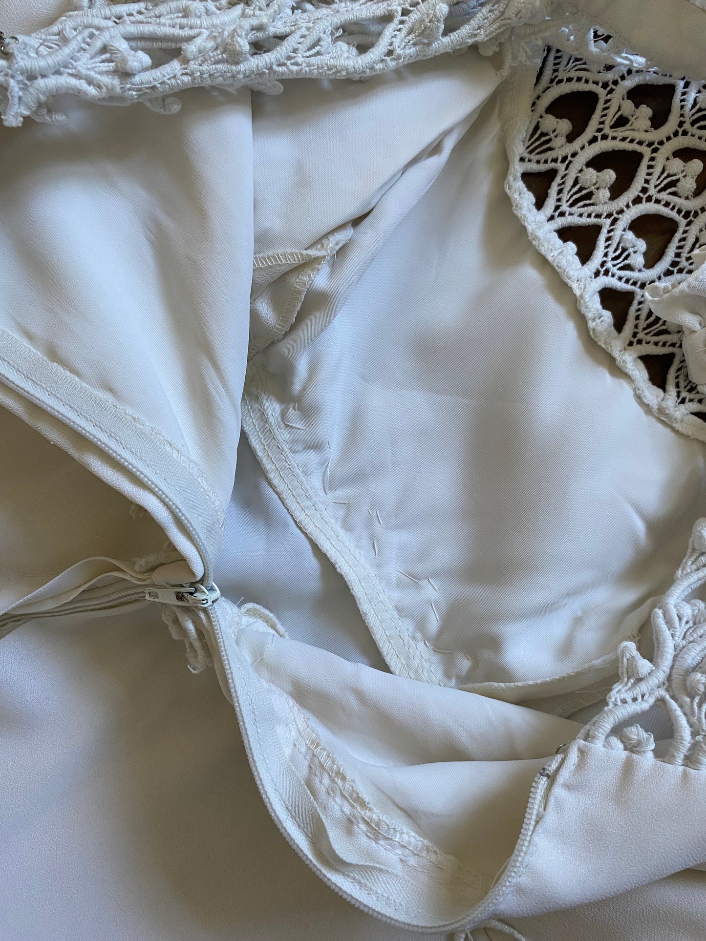 70s long sleeve crochet wedding dress UK 10