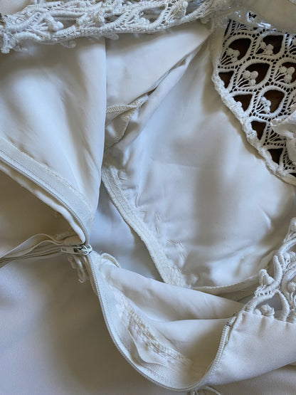 70s long sleeve crochet wedding dress UK 10