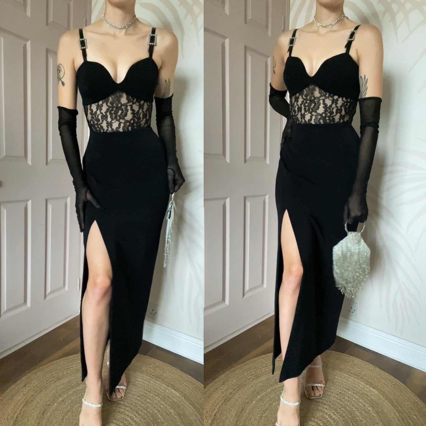 Bernshaw black lace evening dress UK 12