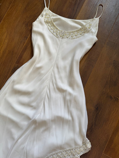 White Rena Koh pearl detail wedding dress uk 10