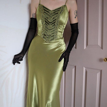 YVE London green satin evening gown UK 8
