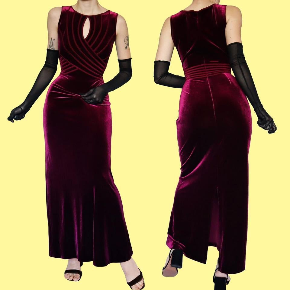 Gina Bacconi burgundy velvet evening gown UK 12