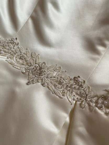 Hilary Morgan ivory satin fit & flare wedding dress uk 14