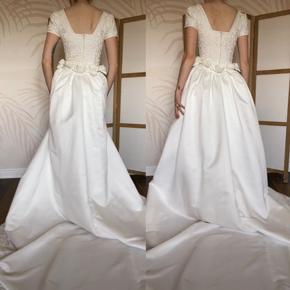 Vintage ivory wedding dress with detachable train uk 8-10