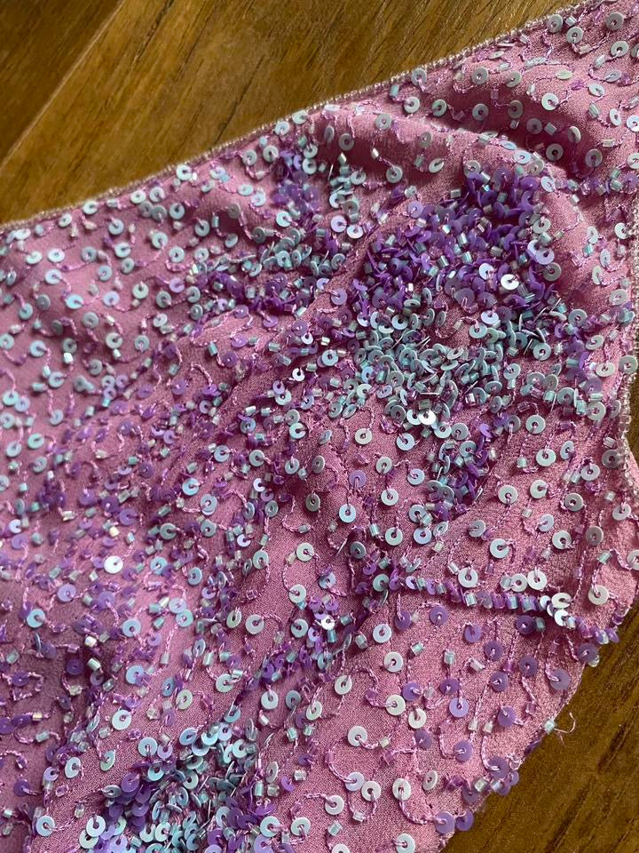 Purple 100% silk beaded/sequin evening dress uk 10-12