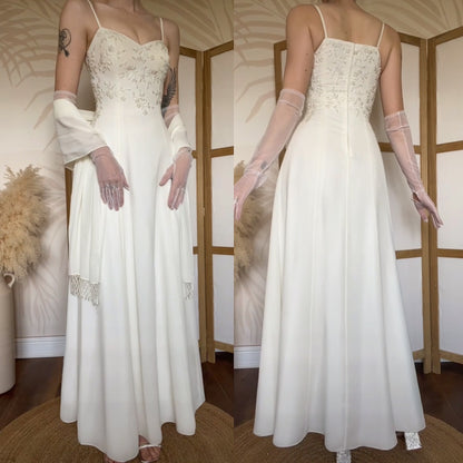 90s ivory beaded a-line wedding dress & shawl uk 6-8