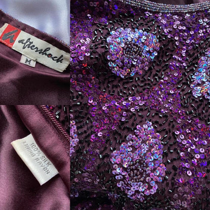 Purple Aftershock sequin 100% silk evening gown & shawl UK 10