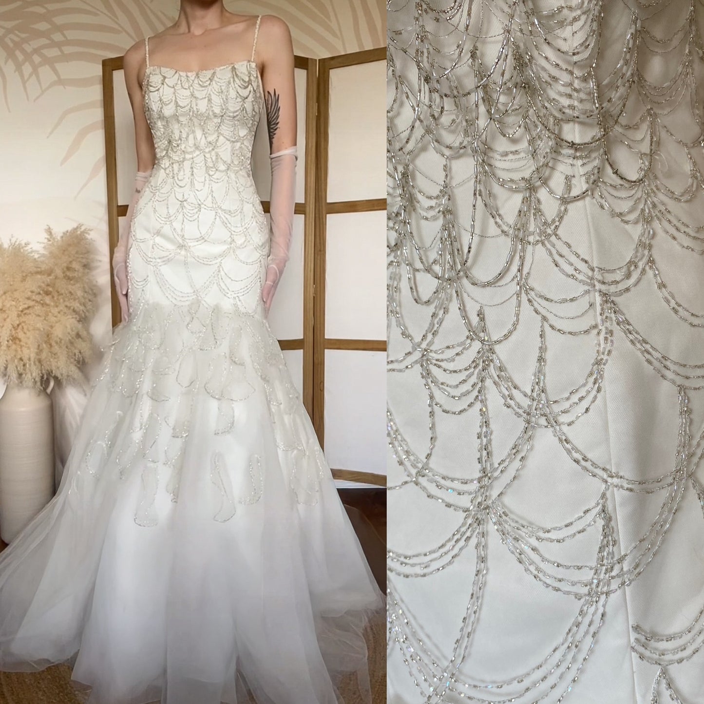 Veromia Couture ivory fishtail beaded wedding dress uk 12