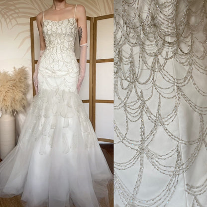 Veromia Couture ivory fishtail beaded wedding dress uk 12