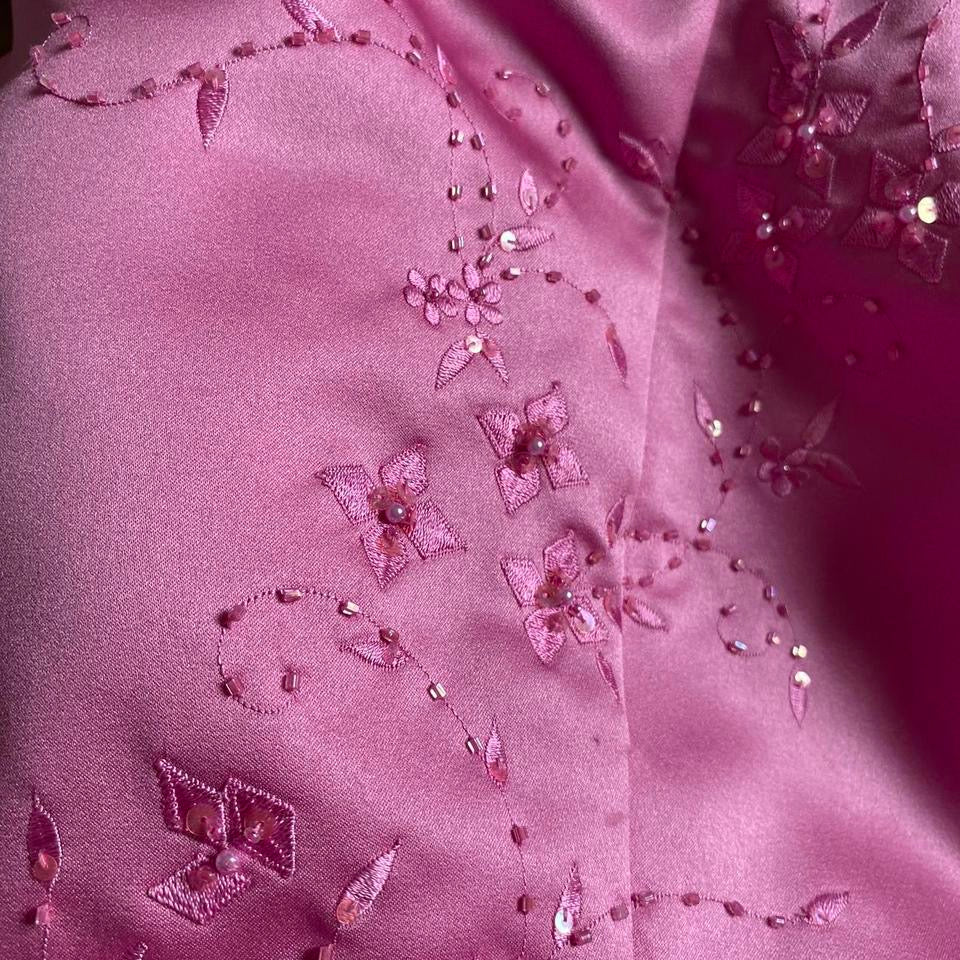 Hilary Morgan pink strapless a-line gown UK 10-12