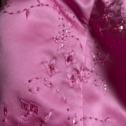 Hilary Morgan pink strapless a-line gown UK 10-12