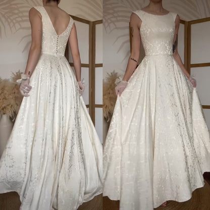 Ivory floral jacquard fit & flare wedding dress uk 10