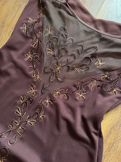 Brown stretch evening dress uk 10-12