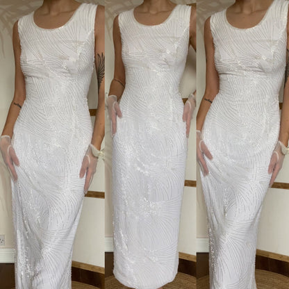 Frank Usher vintage white heavily beaded wedding dress UK 16