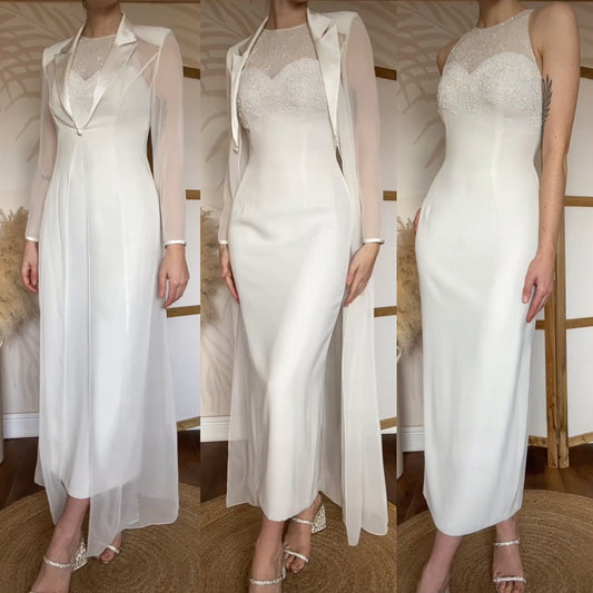 Ivory 2-piece dress & sheer jacket wedding set uk 8