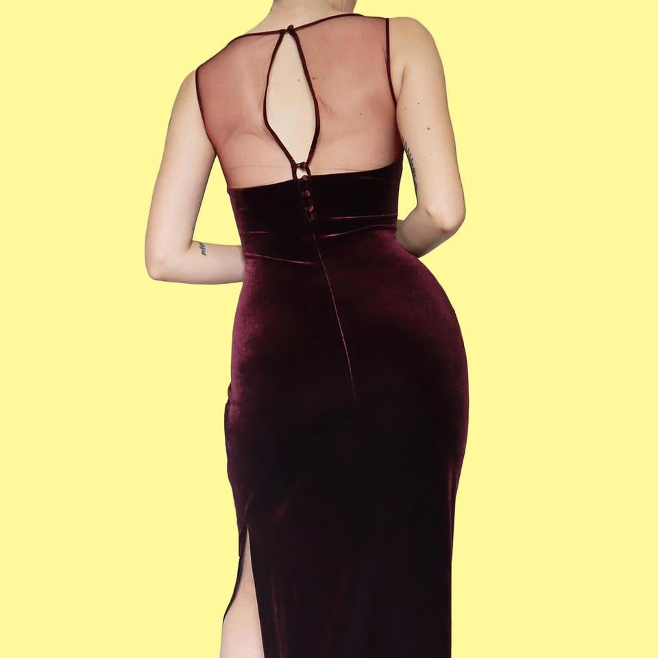 Debut burgundy velvet evening dress & shawl UK 12