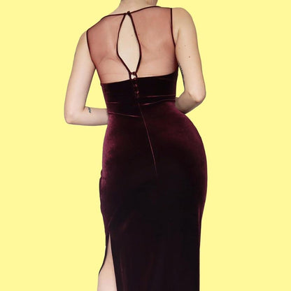 Debut burgundy velvet evening dress & shawl UK 12