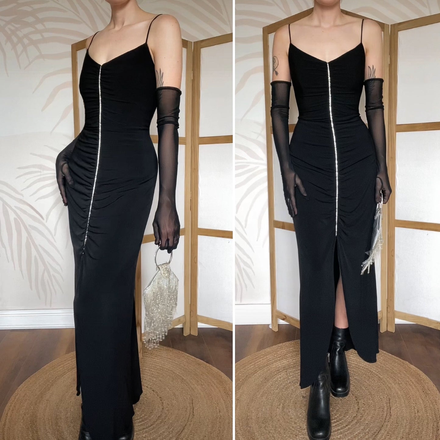 Black Dave & Johnny stretch diamanté evening dress UK 12