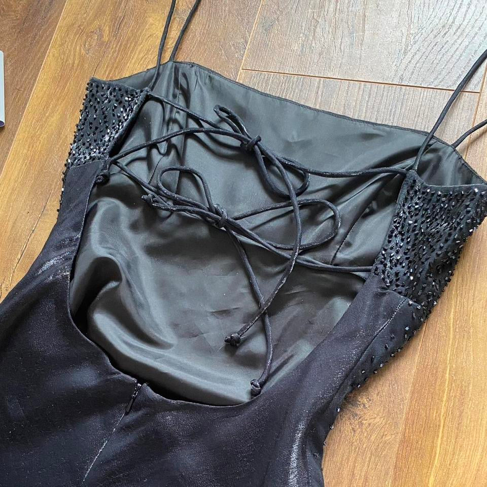 Morgan & Co black silky beaded dress uk 8