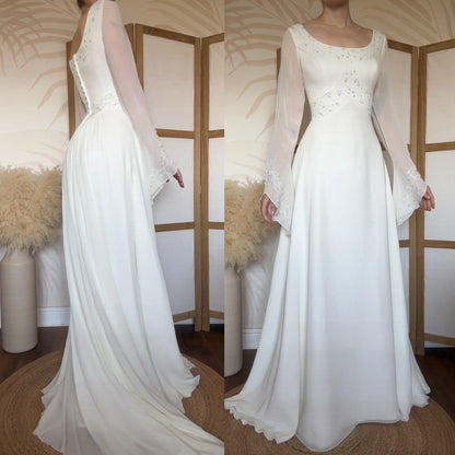Ivory long sleeve ethereal wedding dress uk 16