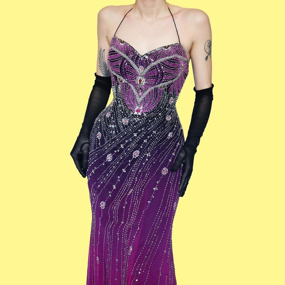 100% silk YVE London beaded evening dress UK 14