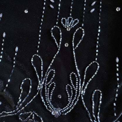 Black Dave & Johnny velvet beaded lace up back evening gown UK 12