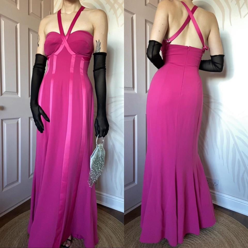 Pink Frank Usher panelled evening dress UK 12